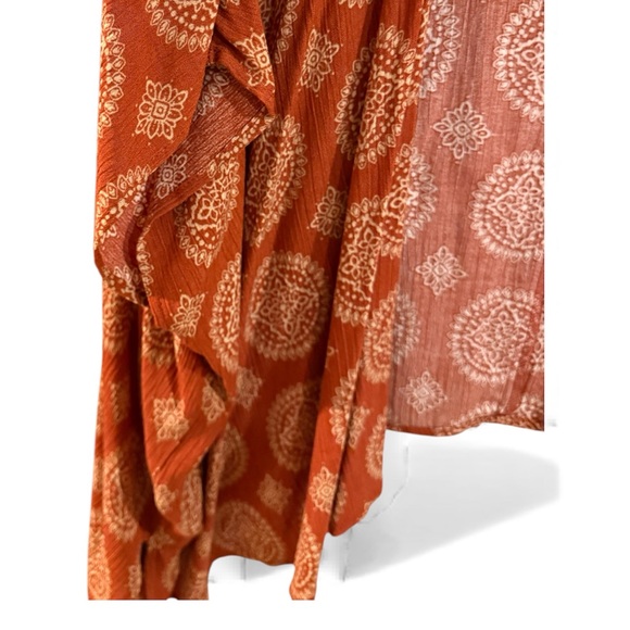 Forever 21 Boho Print Kimono Cardigan Rust Orange Size Small - Picture 6 of 9